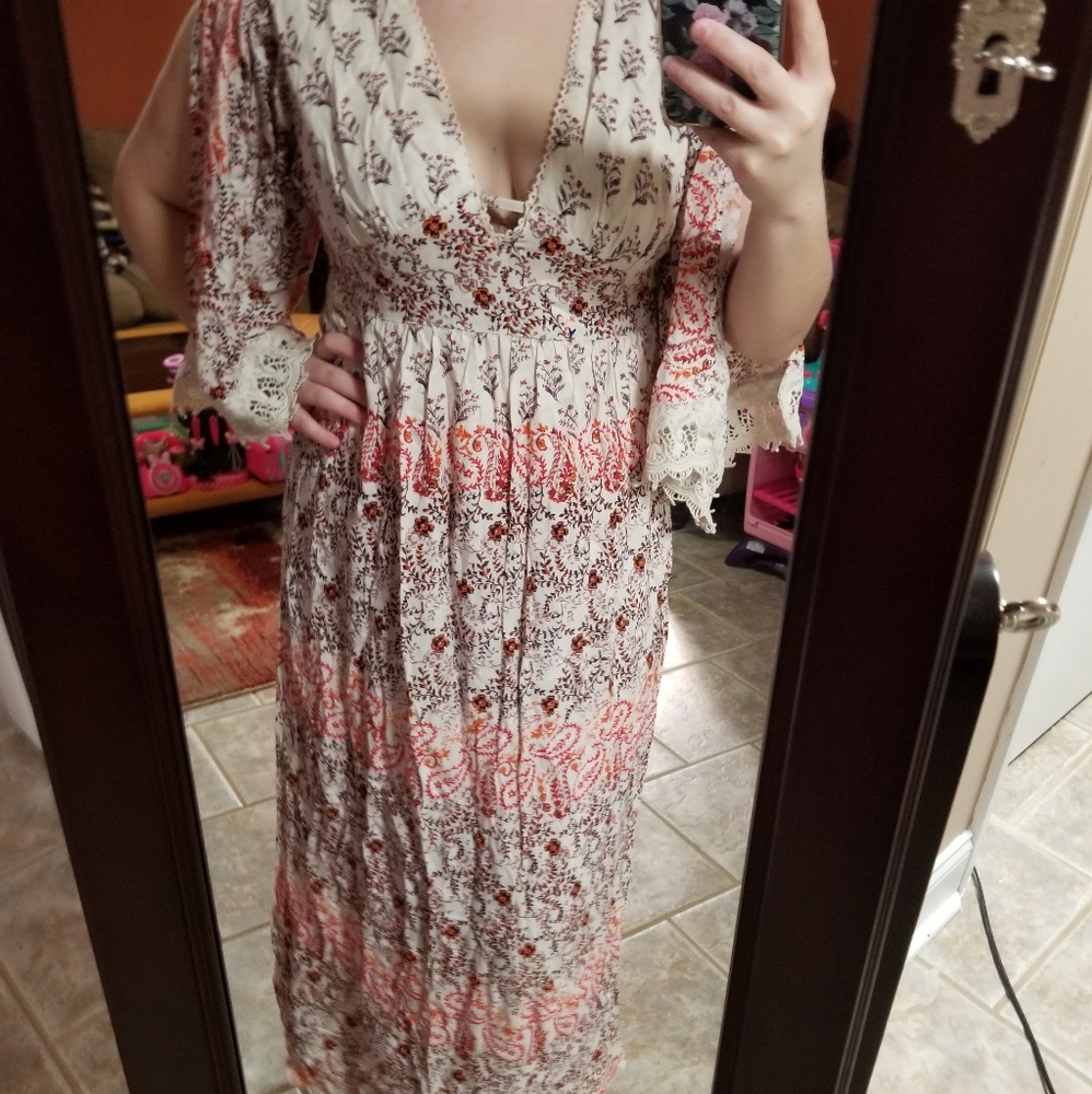 Angie Bohemian Print Crochet Maxi Dress